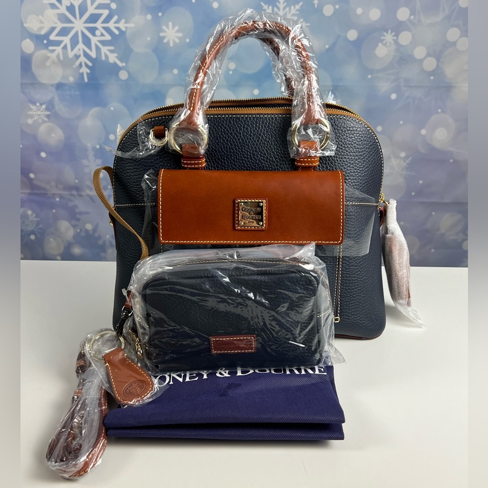 Dooney & Bourke Aubrey Satchel Midnight Blue & Cosmetic Pouch **Brand New** NWT